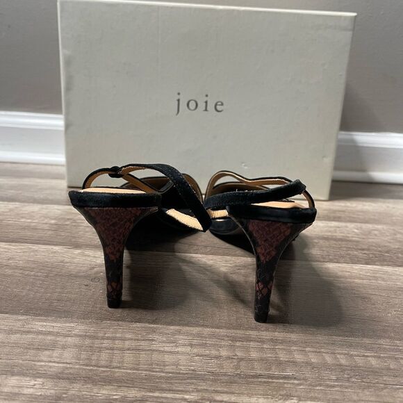 Joie Reno Black Suede Heels Slingbacks 36.5 US 6.5 snakeskin heel New - Picture 6 of 9